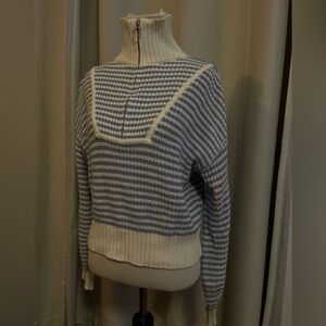 Jessica Simpson Blue and White Striped Turtleneck Sweater